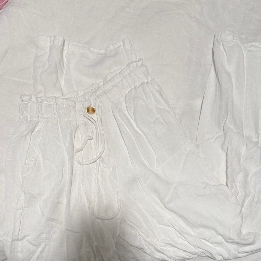 Lightweight White Drawstring Linen Pants